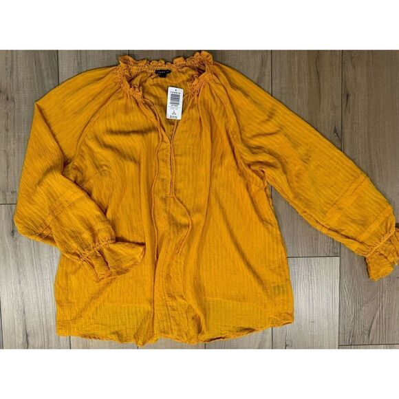 NWT TORRID STRIPE GAUZE LACE-UP PEASANT TOP Mustard Thanksgiving 2XL Womens - Picture 3 of 5